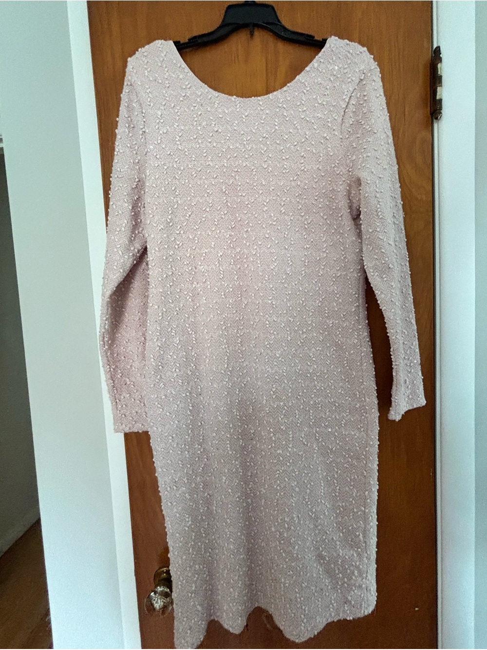 Jennifer Lopez Light Blush Beaded Long Sleeve Dress
